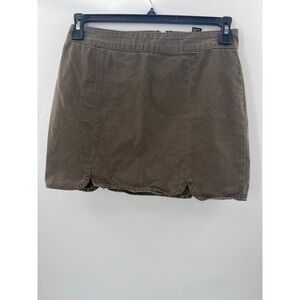 Forever 21 Brown Olive Scalloped Hem Mini Skirt Size L Twill High Waisted